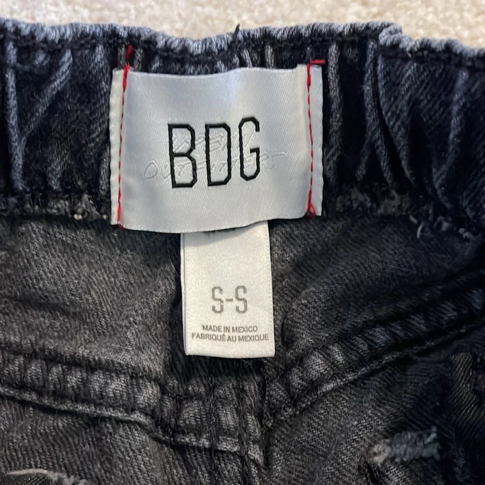 Urban Outfitters High Rise Cutoff Long Shorts Drawstring Black Cotton Denim-S